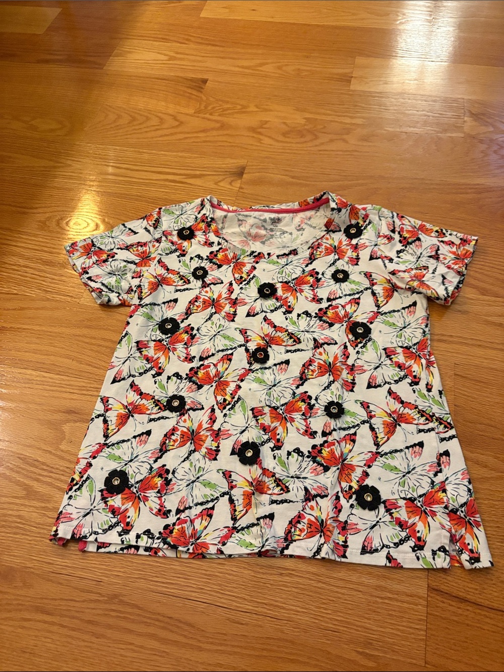 Rafaella White Tee with Orange Butterfly Print